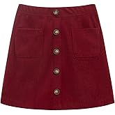Noomelfish Girl Corduroy Skirts Kids Fall Winter Button Mini Skirt with Pockets (5-12 Years)