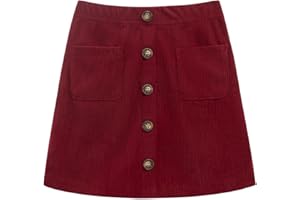 Noomelfish Girl Corduroy Skirts Kids Fall Winter Button Mini Skirt with Pockets (5-12 Years)