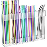 Ginbel Direct Straw Holder for Cabinet Door, Acrylic Tumbler Straw Organizer Dispenser with Drainage Holes, Large Storage Container Accessories with Adhesive for Counter Cupboard Door Mounted, Clear