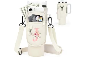 SERNAXI Initial Water Bottle Holder with Strap for Stanley 40 oz Tumbler/Simple Modern 40 oz Tumbler,Water Bottle Carrier Bag with Strap,Personalized A-Z Phone Pocket for Stanley Cup Accessories