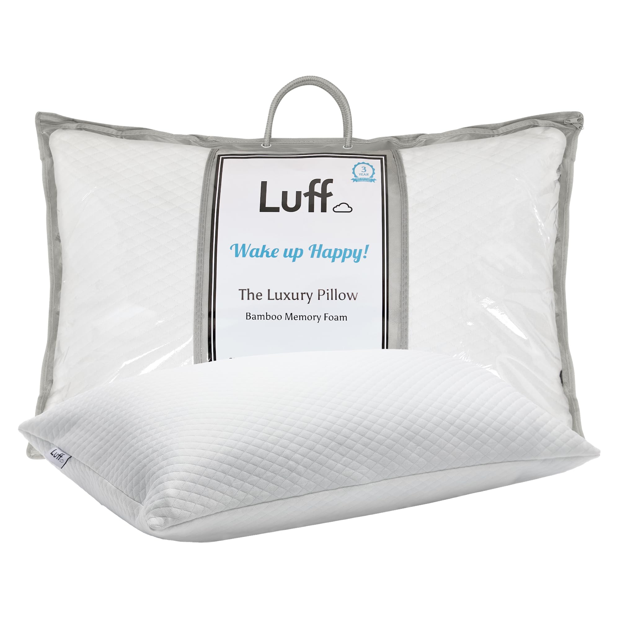 Luff Luxury Memory Foam Bamboo Pillow - With CloudTec® Neck and Back Support AntiBacterial Technology and Hypoallergenic Case