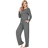 WiWi Viscose from Bamboo Pajamas Sets for Women Long Sleeve Sleepwear Soft V Neck Top with Pants Plus Size Pjs S-4X, Dark Heather Grey, 3X