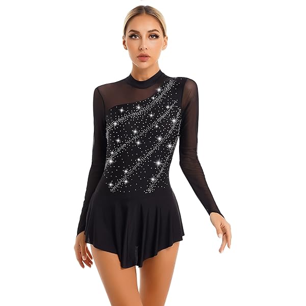 Justaucorps De Gymnastique En Patchwork Pour Femmes, Maille Transparente, Manches Longues, Body De Danse De Ballet, Acrobatie, Combinaison De Patinage Artistique