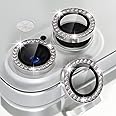 Choiche Compatible for iPhone 16 /iPhone 16 Plus Camera Lens Protector Bling, 9H Tempered Glass Camera Cover Screen Protector Metal Ring Decoration Accessories(Diamond-Silver)