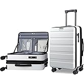 KROSER Carry On Luggage with Spinner Wheels & Built-in TSA Lock, Expandable Top Opening Hard Shell Suitcase Large Capacity Durable Rolling Luggage with USB Port, Carry-On 20-Inch, White