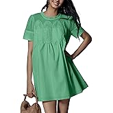 VATEAMI Women's Summer Lace Mini Dress Ruffled Collar Short Sleeve Flared A-Line Hem Babydoll Sundress(102-002)