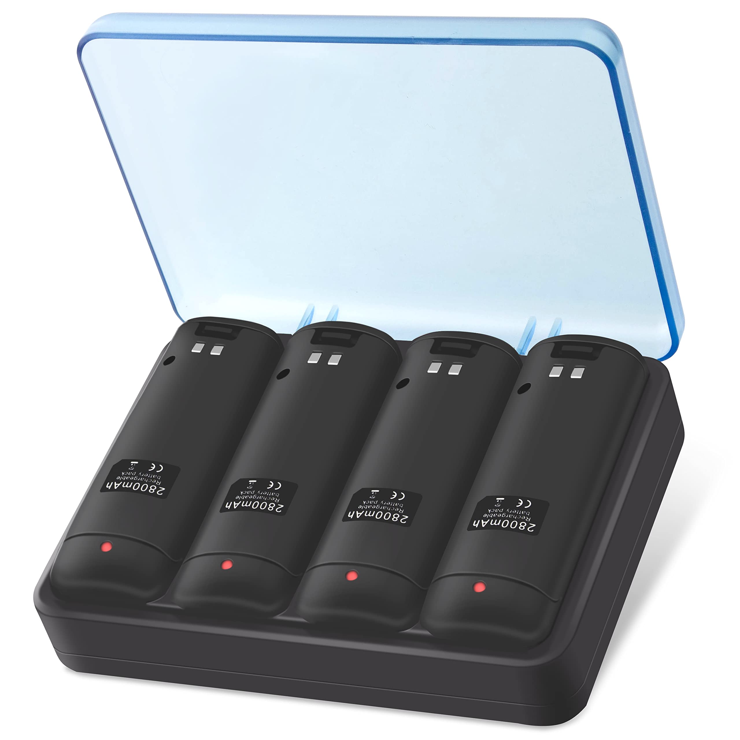 Battery Charger for Wii & Wii U Remote Controller,4pcs 2800mAh NiMH Rechargeable Battery Packs with 4-in-1 Charging Station for Wii & Wii U Game Remote [ Latest Upgrade Version]-Black