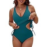 BMJL Womens One Piece Swimsuit Mesh Tummy Control Bathing Suit V Neck Cut Out Adjustable Straps Swimwear