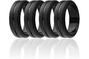 ROQ Silicone Wedding Ring for Men, Elegant, Affordable 8mm Silicone Rubber Wedding Bands, Singles & 4 Pack, Brushed Top Bevel