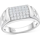 Heinlov D Color VVS1 Moissanite Rings for Men 925 Sterling Silver Double Stars Round Cut Mens Wedding Band Promise Size 11