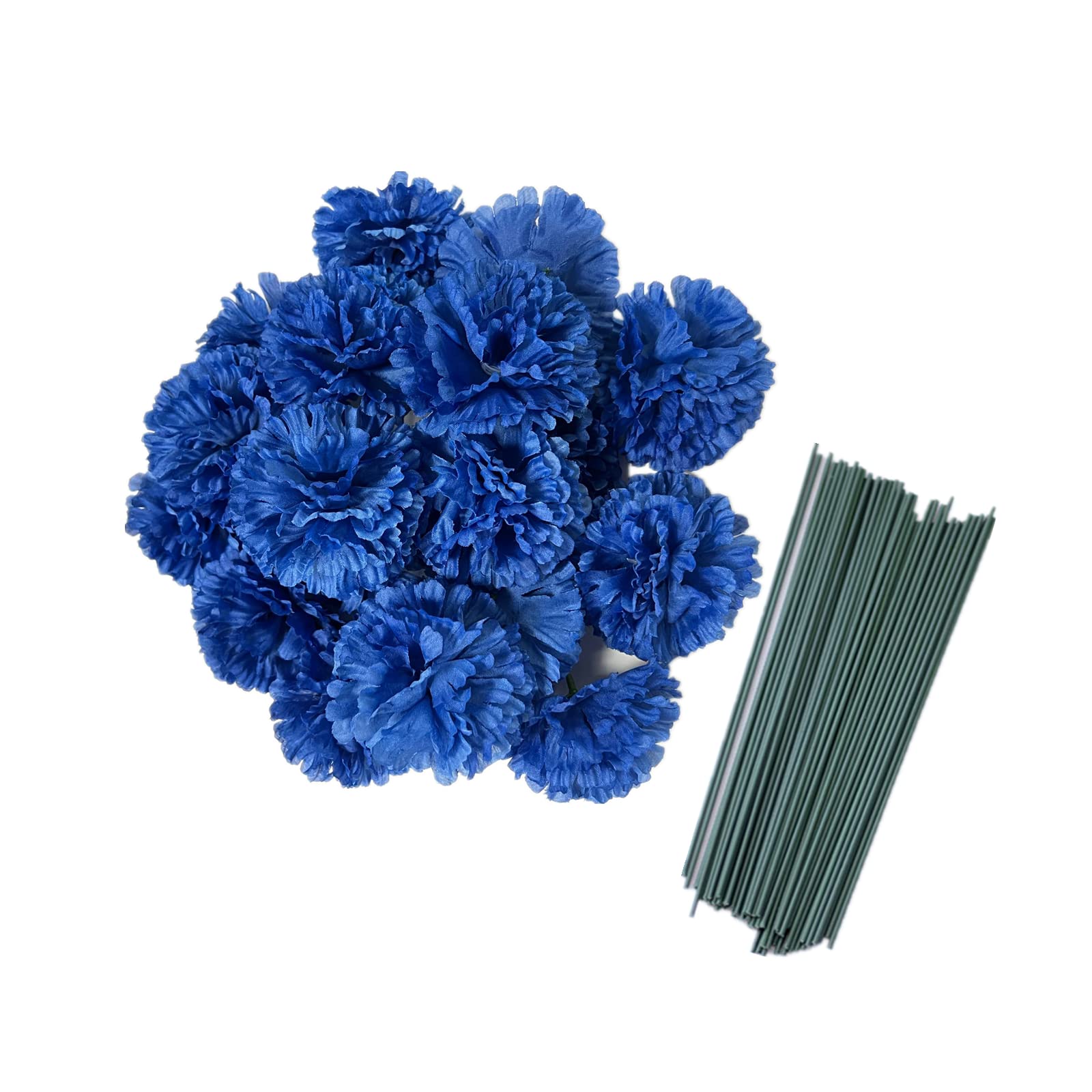 Rikyo 50 Artificial Silk Carnation Flower Head with Stems Set,Vase Fillers for Home Bridal Wedding Party Birthday Cake Toppers,DIY Faux Flowers Wreaths,3" Petals Heads with 8" Stems(Royal Blue)