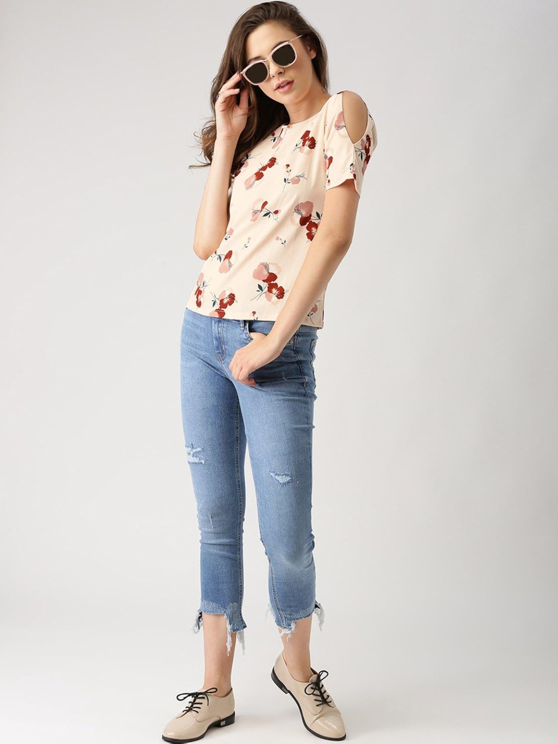 marie claire women's top (mc554--l, beige, large)