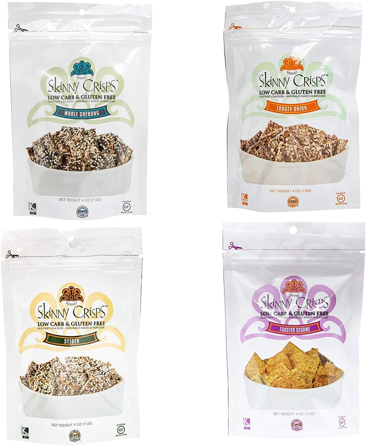 Skinny Crisps Gluten Free Crackers 4-Bag Variety Sampler Pack