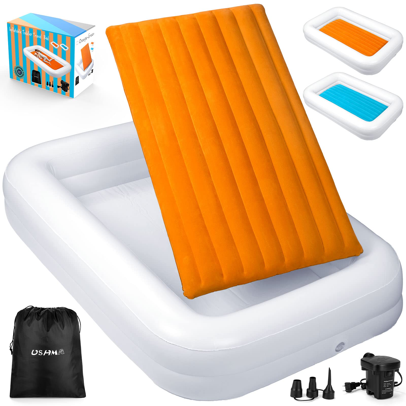 Upgrade Toddler Travel Bed [4-Side] | Both Side Usable Toddler Air Mattress | Inflatable Toddler Bed | Portable Inflatable Kids Travel Toddler Bed | Kids Blow Up Mattress with Sides