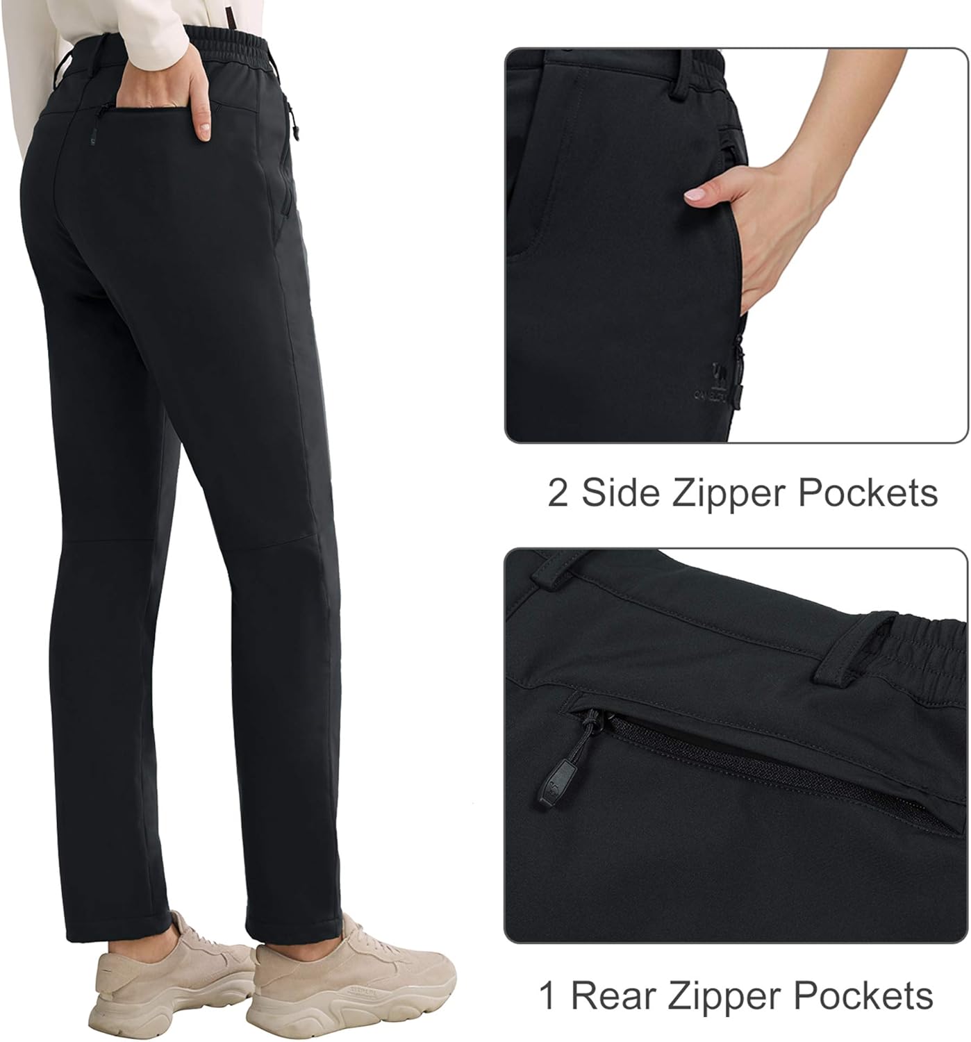 CAMEL Women Hiking Fleece Pants Waterproof- Winter Pants Insulated Softshell Pants Golf Snow Skiing Outerwear: Clothing
