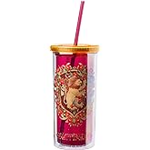 Silver Buffalo Harry Potter Gryffindor Floral Crest Plastic Tall Cold Cup with Lid and Straw, 20 Ounces