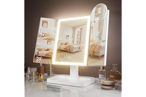 FRANO Makeup Vanity Mirror with Lights, Rechargeable Lighted Makeup Mirror with 2X 3X 10X Magnification, Led Makeup Mirror with 3 Colors Lights, Portable Mirror for Travel Desk, Gifts for Women Girls