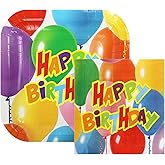 Iconikal 100 Piece Happy Birthday Party Pack, 40 Plates and 60 Napkins, Dinner Size Paper Disposable