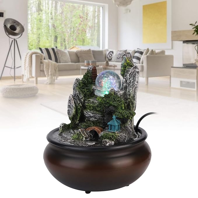 Waterfall Ornaments, Indoor Water Fountain Fountain Decoration, for Bedroom Home Office(Pink