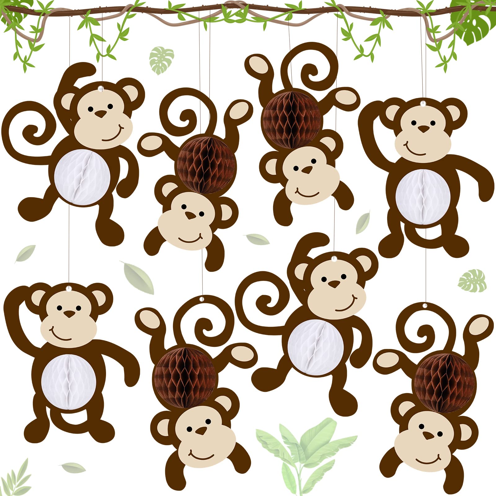 Photo 1 of Kanayu 12 Pcs Monkey Cutouts Jungle Party Decorations Honeycomb Monkeys Birthday Party Supplies Paper Safari Hanging Banner Wall Decor for Birthday Baby Shower Room Decor(12 Pcs)