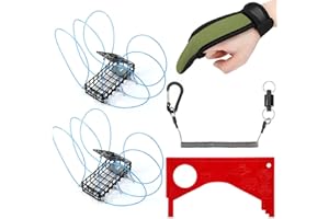 Foilswirl 2 Pack 6 Loop Crab Trap for Fishing Pole for Catching Dungeness, Blue Red Crab, Including 2 Snares 1 Gloves 1 Measuring Ruler 6 Reserve Loops and Magnetic Lanyard