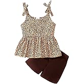 zarmfly Toddler Girls Clothes Summer Short Set Outfit Tie Knot Shoulder Sleeveless Ruffle Tops and Shorts 2PC Clothing Set
