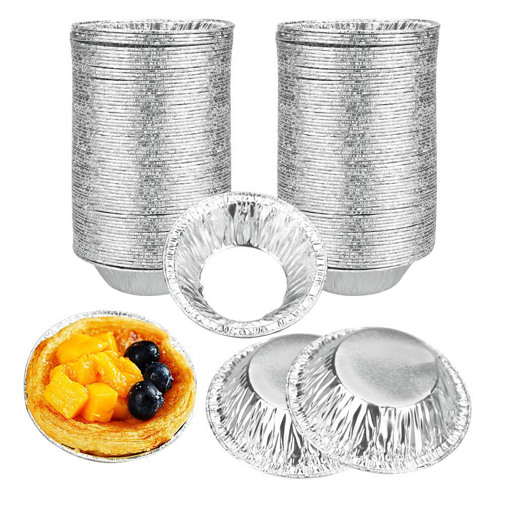 TANCUDER 250 PCS Foil Trays Muffin Cases Disposable Aluminum Foil Cups Round Mini Egg Tart Cases Mold for Cake Tarts Cupcakes, Foil Pudding Dishes Basins Pancake Bun Cases Tin Pie Trays for Baking
