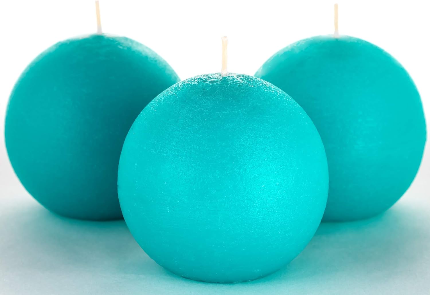 Set of 3 Turquoise/Teal Sphere Ball Candles 3" Unscented Handpoured for