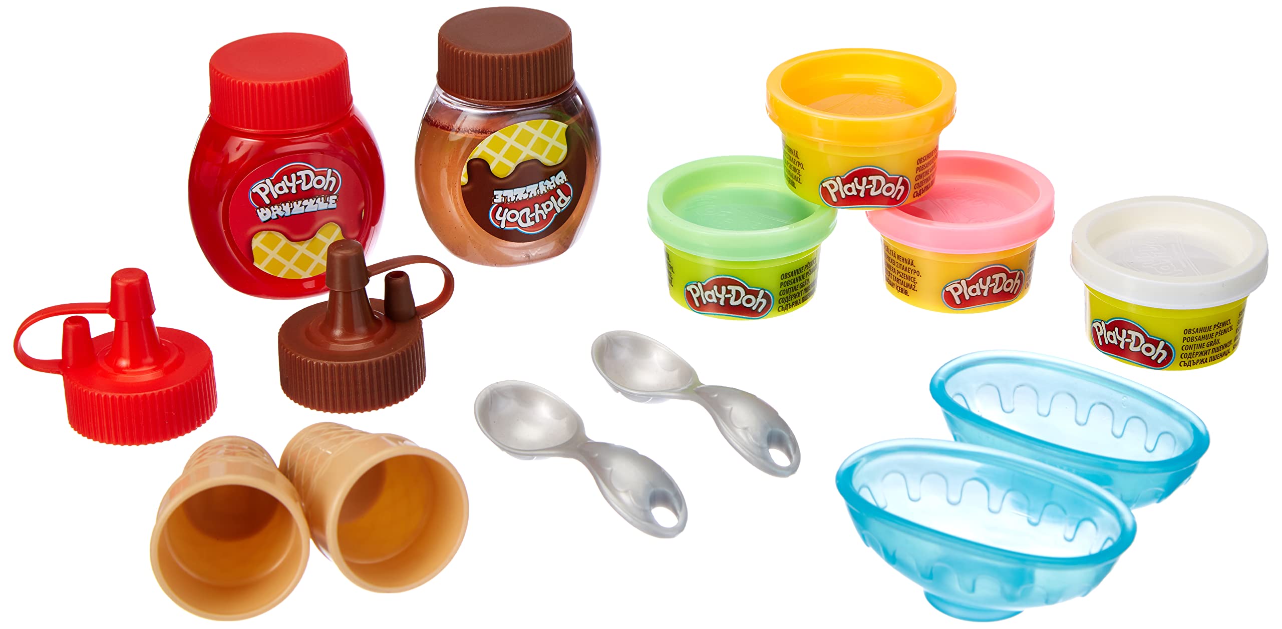Play-Doh Kitchen Creations Double Drizzle Ice Cream Playset for Children 3 Years and Up with 2 Play-Doh Drizzle Colours and 4 Classic Pots, Non-Toxic