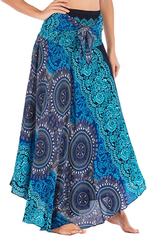 iYBUIA Women Casual Peacock Print Summer Loose Yoga Trousers Baggy Boho Aladdin Jumpsuit Harem Pants