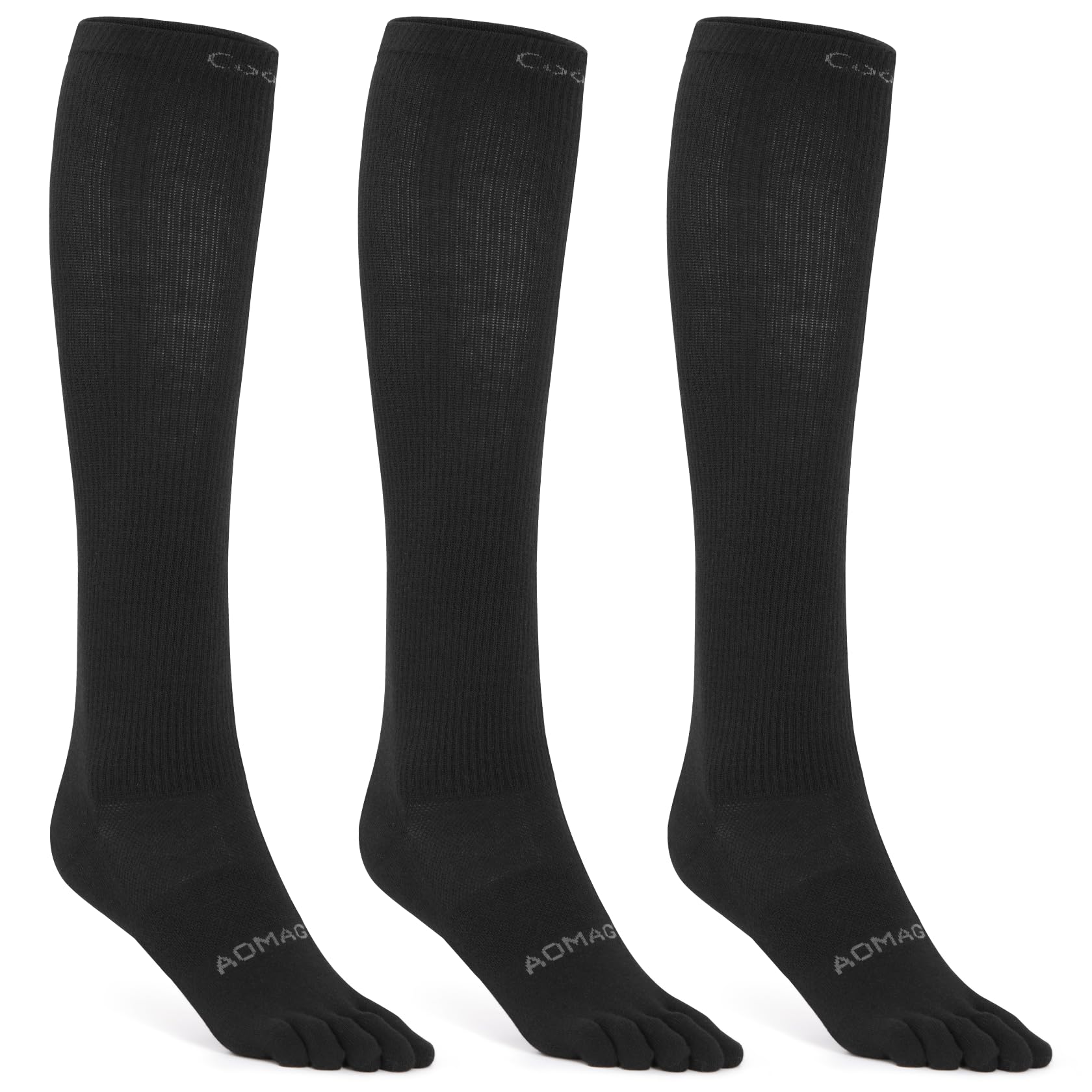 Photo 1 of aomagic Knee-High Toe Socks - Coolmax 5-Finger Athletic Hiking Socks, Anti-Blister & Moisture-Wicking, 3 Pairs/Black - Small