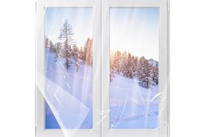 BIGMETA 62×236in Window Insulation Kit for Winter- Thicken Indoor 5-Window Plastic for Winterizing, Clear Window Covering Shrink Film with Double-Side Tape to Keep Cold Out