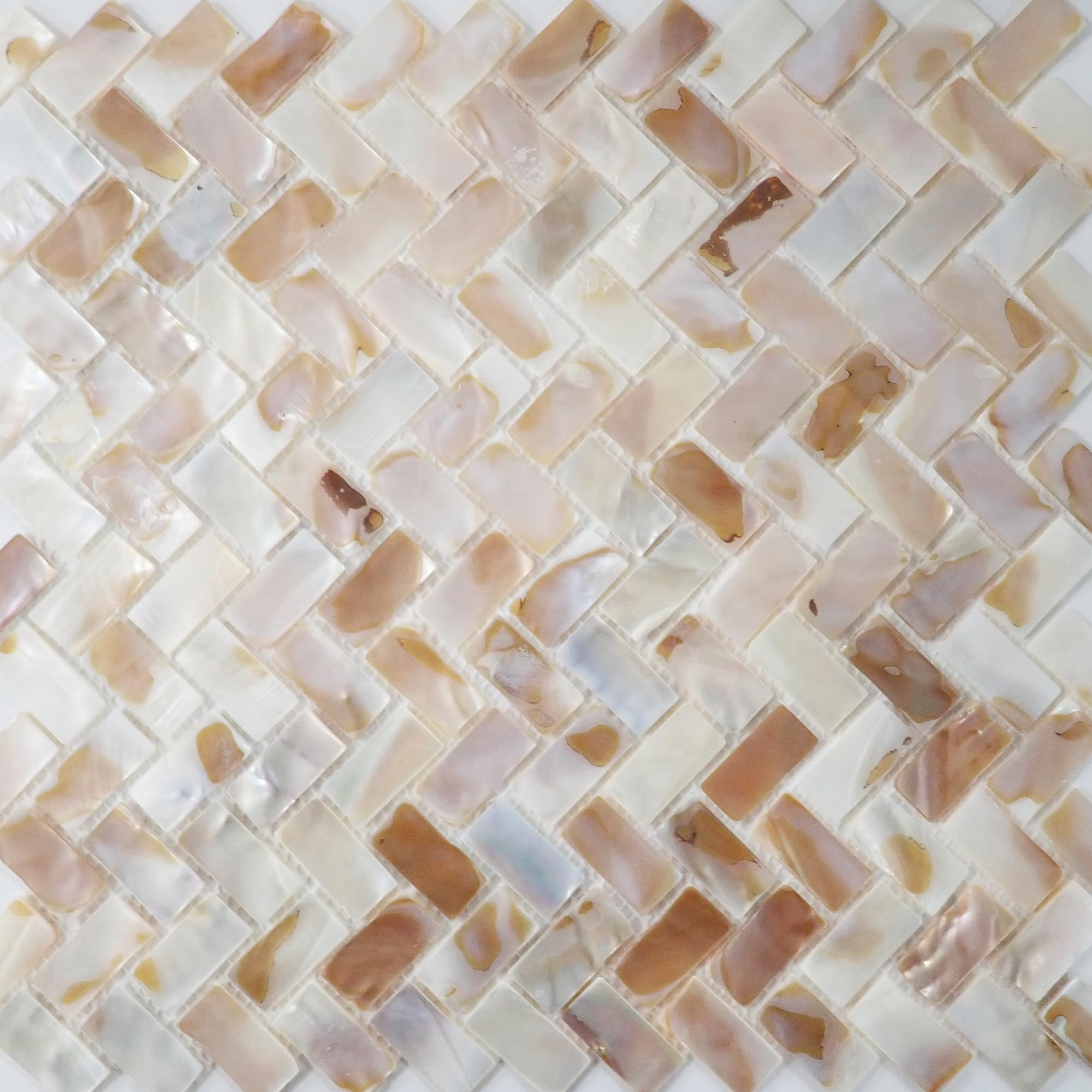 Incudo Natural Mother of Pearl Herringbone Mosaic Tiles - 270x287mm, Pack of 4, Mesh Backing