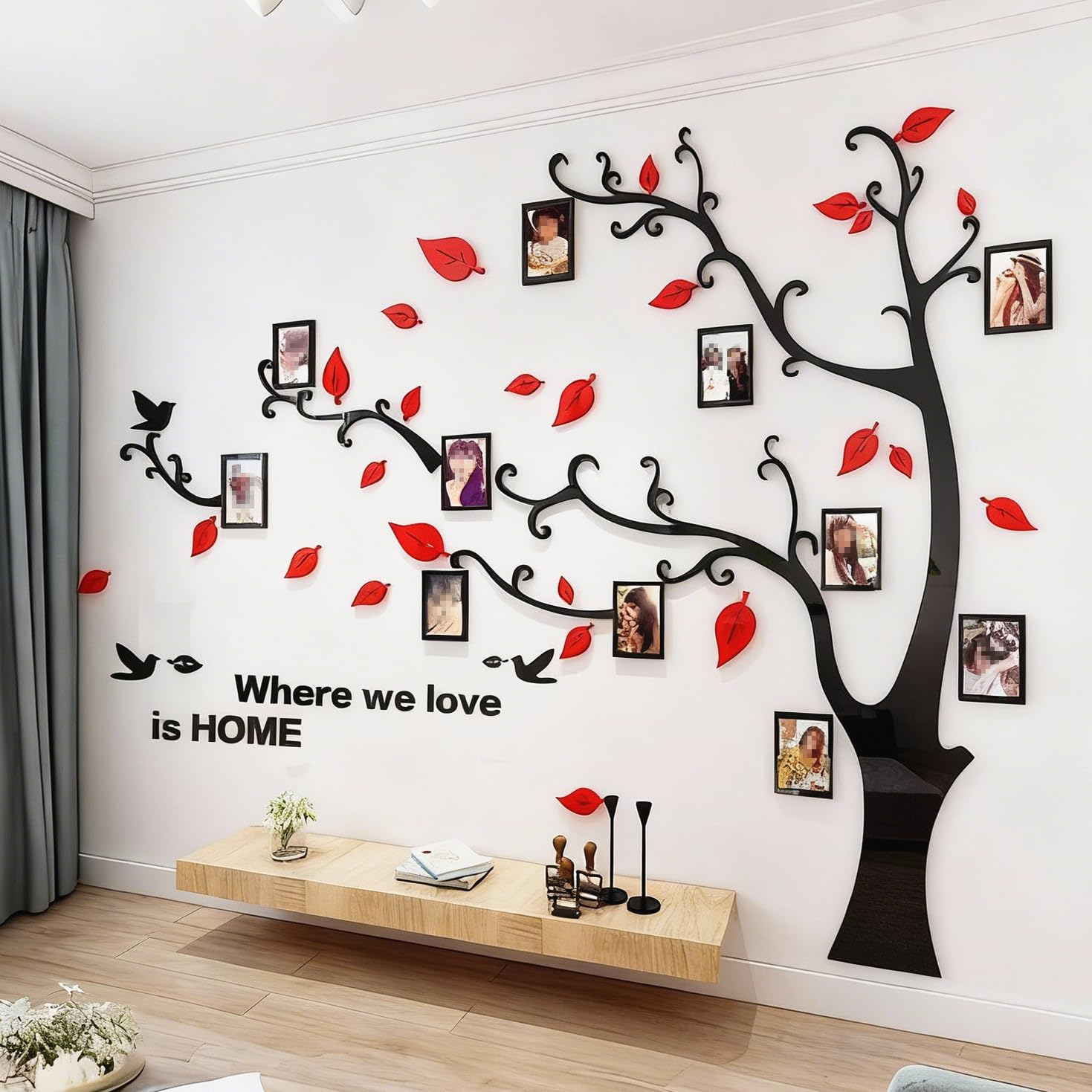 Tree Wall Stickers 3D DIY Tree Wall Decal Art Murals Large Family Photo Frames Tree Decoration for Living Room Bedroom Restaurant Home Decor