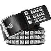 Ulekuke Metal Punk Rock Rivet Studded Belt for Women Men, Gothic Belt with Bright Pyramid Studs