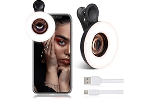 YZZY Macro Lens for iPhone and Android with Mini Clip Ring Light, Portable Rechargeable Dimming, for Smart Phone Photography, Camera Video Recording, VLOG