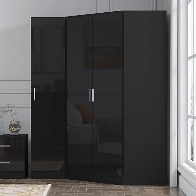 Reflect 2 Piece Wardrobe Set | 2 Door Corner + 1 Door Plain | Black Gloss