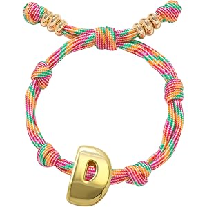 SAVITO Personalized Custom Bubble Initial Bracelet Colorful Hand-Knotted Cord Bracelet Couple Bracelets Valentine's Day Gift