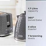 Daewoo Argyle Kettle and Toaster Set Plastic 1700 ml Grey 3 W view 2