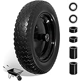 Wheelbarrow Wheel 4.80/4.00-8 Tire Flat Free Wheelbarrow Tires 14.5", Solid Wheel barrow tires Replacement, 5.8" and 3.4" Bearings 3" Center Hub, fits Garden Cart, Hand Truck, Wagon, 1 Pcs