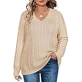 TIYOMI Plus Size Sweaters for Women 2025 Long Sleeve Pullover Sweaters V Neck Casual Fall Tops Loose Winter Knit Sweater