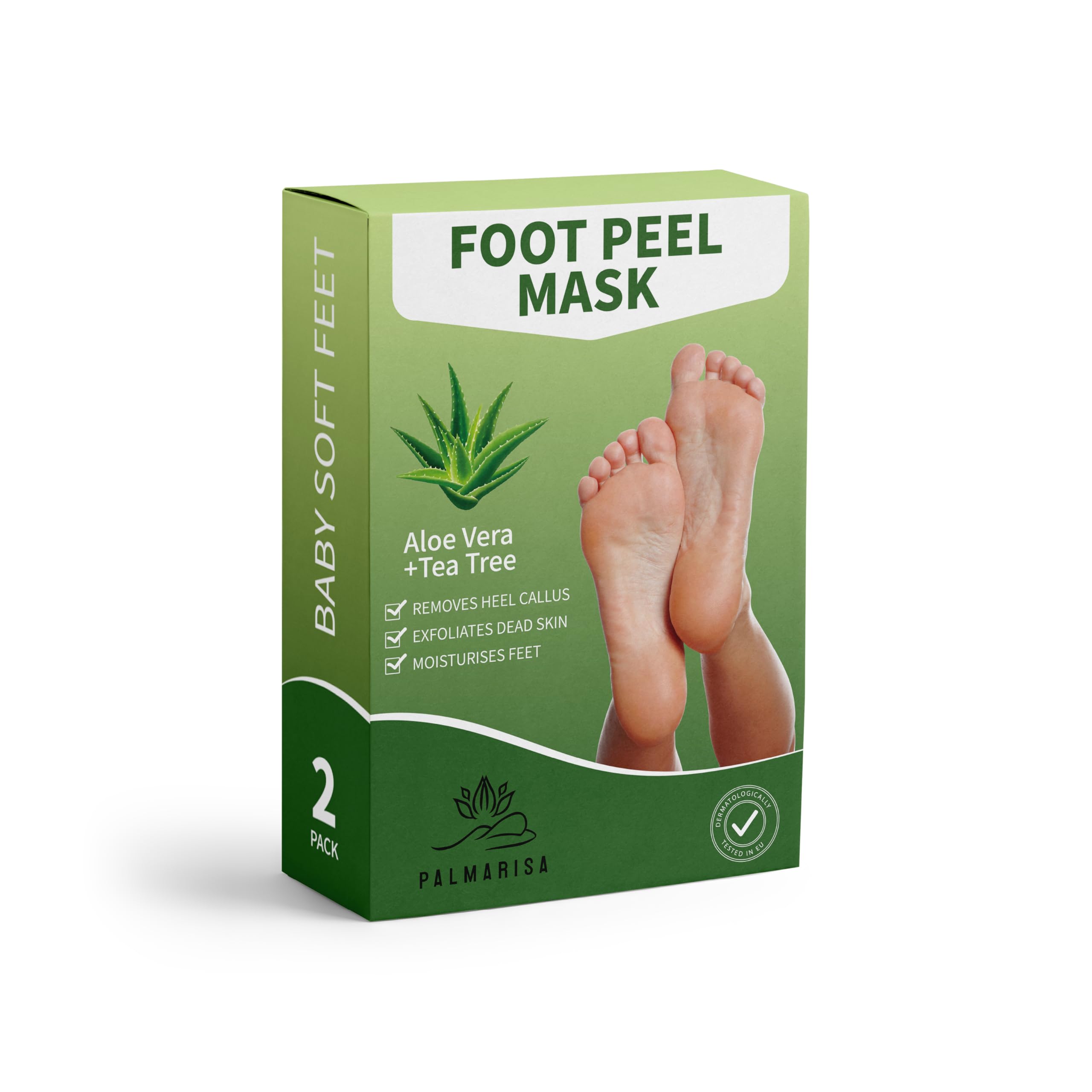 Palmarisa Foot Peel Mask – Exfoliating Socks for Cracked Heels & Hard Skin – Aloe Vera & Tea Tree – 2 Pairs – Baby Soft Feet in 10-14 Days, Dermatologically Tested