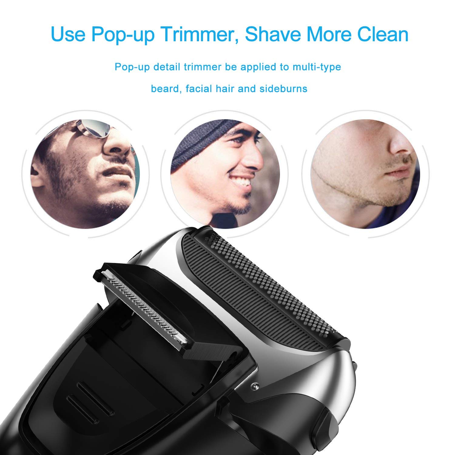 Electric Shaver with Trimmer for Men, IPX7 Waterproof Wet Dry Cordless Razor, Charge 1.5H Work 99 Mins, Plug and Play, USB Quick Rechargeable LCD Display Battery