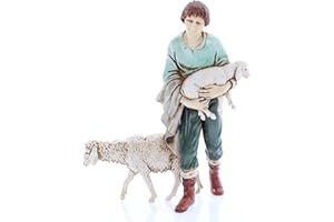 Moranduzzo Shepherd with Lamb and Sheep for Nativity Scene of 4 Inch Scale 1:16-Unbreakable Figures-18th Century Style, Hand-Finished Painting, Official Product, Made in Italy, Sculptor M. Landi