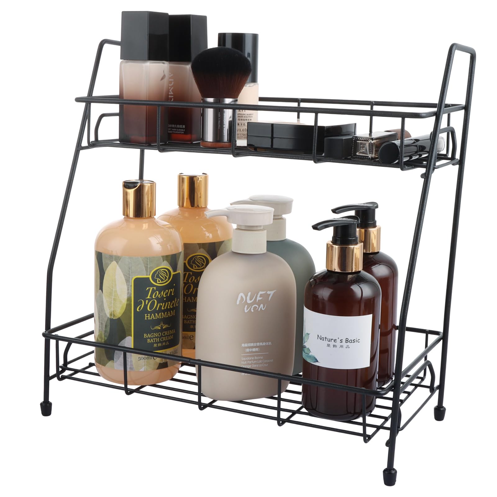 ASelected 2 Tier Spice Racks Organiser Free Standing for Kitchen Counter,Bathroom Organizer Storage Rack Cosmetic Organizer Rack, Black