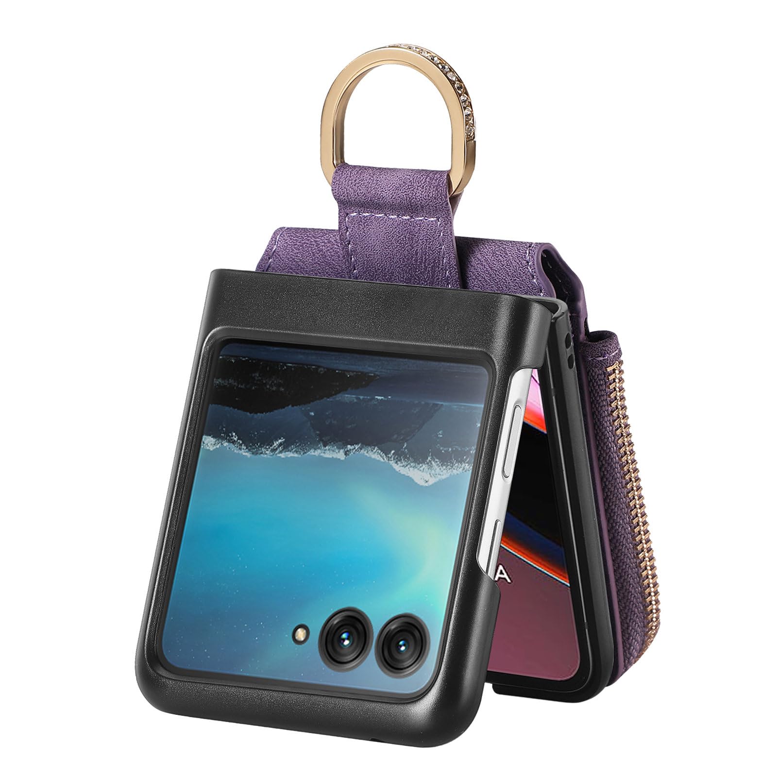 COQUE Shell Motorola Razr 40 Ultra Protective Cover,Magnetic Folding Zipper Wallet Card Slot Mobile Phone Leather Case for Motorola Razr 40 Ultra-Purple