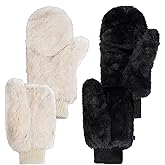 Lystaii Faux Fur Flip Mittens Warm Soft Cute Finger Fingerless Gloves for Womens