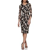 Kensie Womens Floral Knit Long Sleeve Midi Bodycon Dress