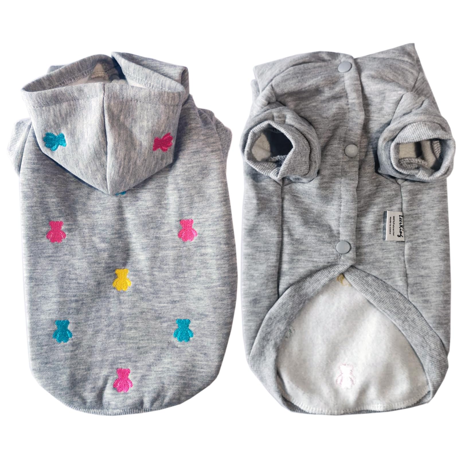 LeerKing Cute Thicken Cotton Fleece Winter Hoodies for Small Medium and Puppy Dogs Hooded Dog Winter Coat Grey S