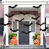 12PCS Halloween Hanging Bat Decorations with Glowing Eyes, 3 Styles | Spooky Realistic Flying Bats with Nylon Cord, Halloween Decorations for Indoor &amp; Outdoor, Yard, Lawn, Porch &amp; Party Supplies